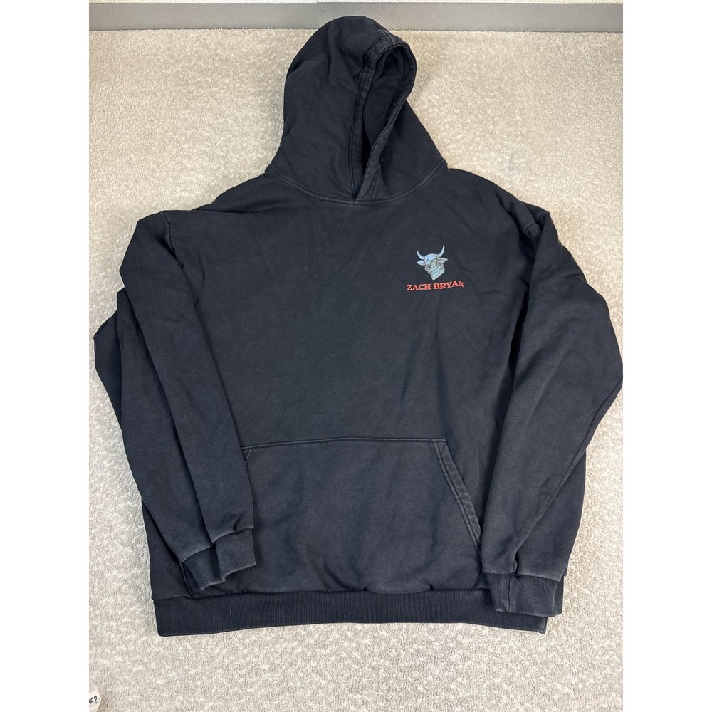 Zach Bryan Hoodie Mens XL Black 2023 Tour Dates Bull Skull Graphic Sweatshirt